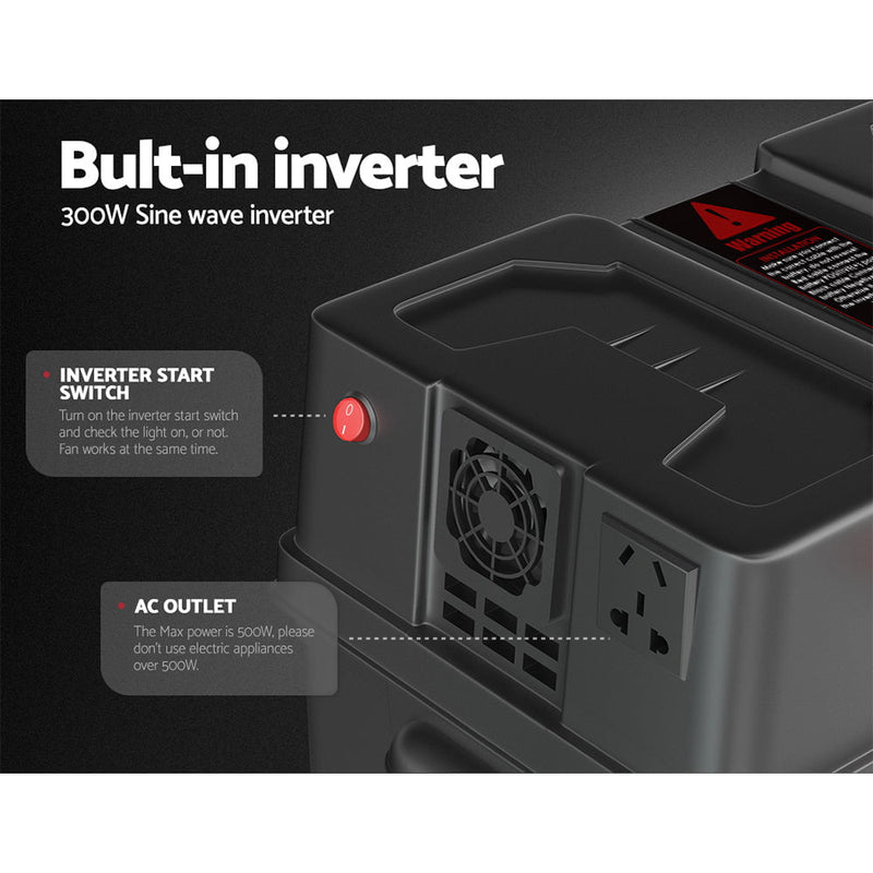 Giantz Battery Box 500W Inverter Deep Cycle Battery Portable Caravan Camping USB