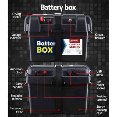 Giantz 120Ah Deep Cycle Battery & Battery Box 12V AGM Marine Sealed Power Solar - Payday Deals