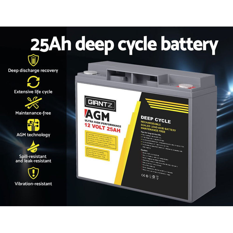Giantz AGM Deep Cycle Battery 12V 25Ah Box Portable Solar Caravan Camping