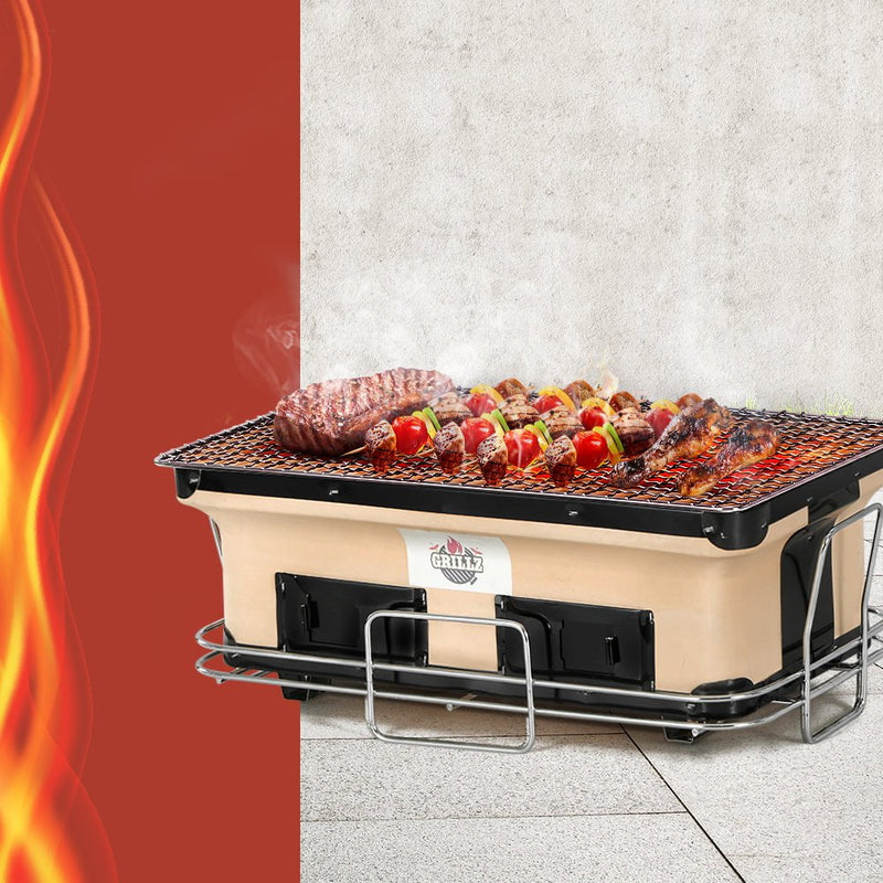 Grillz Ceramic BBQ Grill Smoker Hibachi Japanese Tabletop Charcoal Barbecue