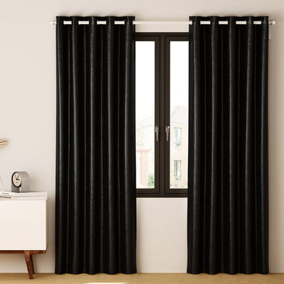 Artiss 2X Blockout Curtains Blackout Window Curtain Eyelet 140x230cm Black Shine