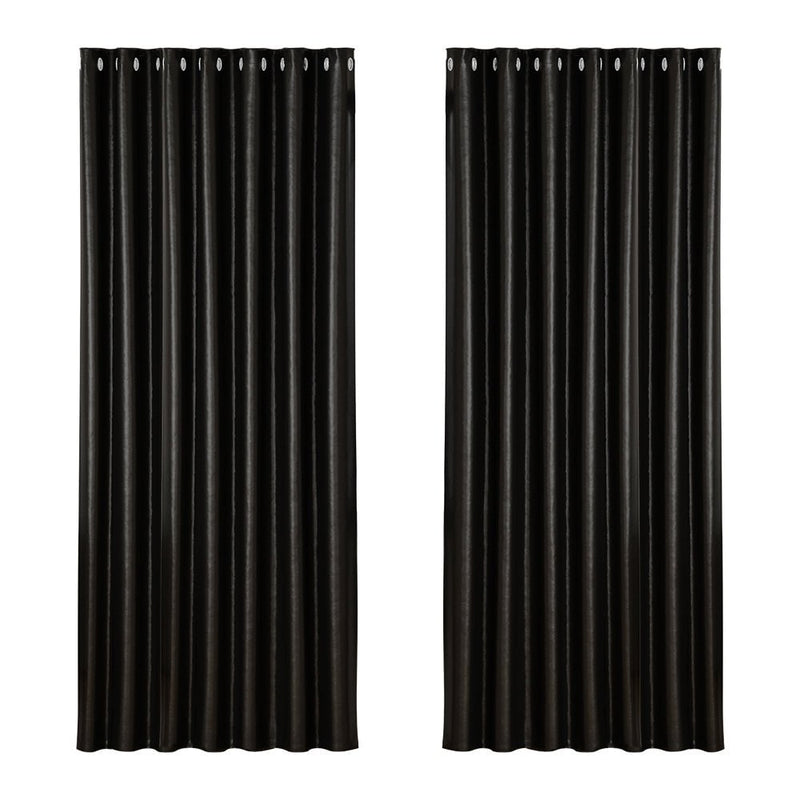 Artiss 2X Blockout Curtains Blackout Window Curtain Eyelet 240x230cm Black