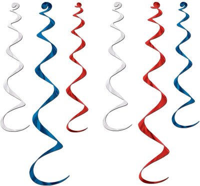 Australia Day Red White & Blue Hanging Decoration Whirls 6 Pack