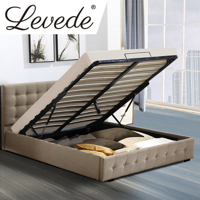 Levede Bed Frame Base With Gas Lift Queen Size Platform Fabric