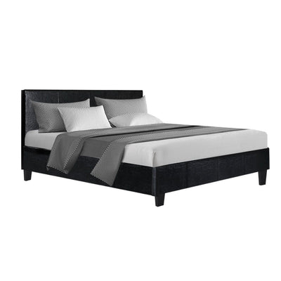 Artiss Bed Frame Double Size Base Mattress Platform Leather Wooden Black NEO - Payday Deals