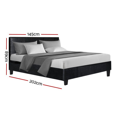 Artiss Bed Frame Double Size Base Mattress Platform Leather Wooden Black NEO - Payday Deals