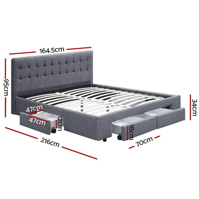 Artiss Avio Bed Frame Fabric Storage Drawers - Grey Queen - Payday Deals