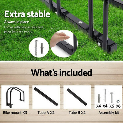 Portable Bike 3 Parking Rack Bicycle Instant Storage Stand - Black - Payday Deals