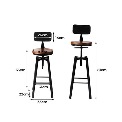 Levede Industrial Bar Stools Kitchen Stool Wooden Barstools Swivel Vintage Chair - Payday Deals