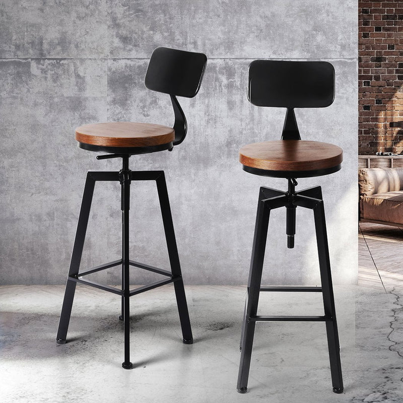 Levede Industrial Bar Stools Kitchen Stool Wooden Barstools Swivel Vintage Chair - Payday Deals