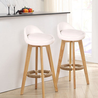 2x Levede Leather Swivel Bar Stool Kitchen Stool Dining Chair Barstools Cream