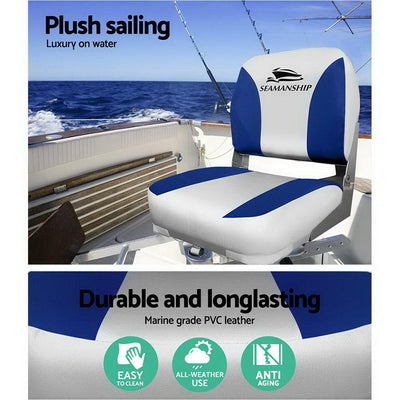 Seamanship Set of 2 Folding Swivel Boat Seats - Grey & Blue - Payday Deals