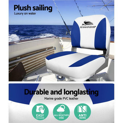 Seamanship Set of 2 Folding Swivel Boat Seats - White & Blue - Payday Deals