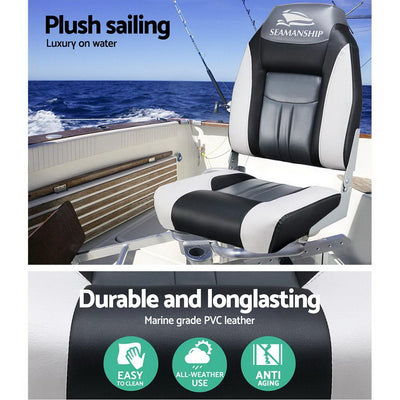 Seamanship Set of 2 Folding Swivel Boat Seats - Grey & Black - Payday Deals