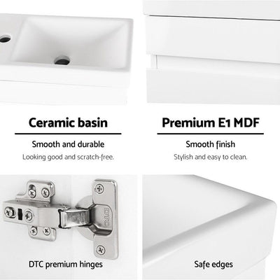 Cefito 400mm Bathroom Vanity Basin Cabinet Sink Storage Wall Hung Ceramic Basins Wall Mounted White - Payday Deals