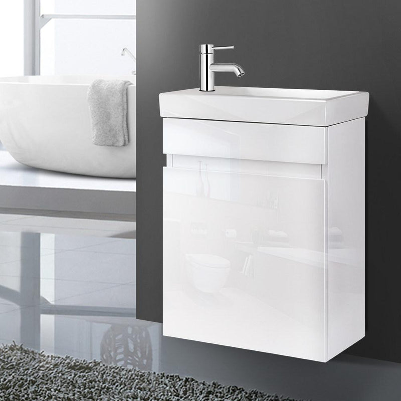 Cefito 400mm Bathroom Vanity Basin Cabinet Sink Storage Wall Hung Ceramic Basins Wall Mounted White - Payday Deals