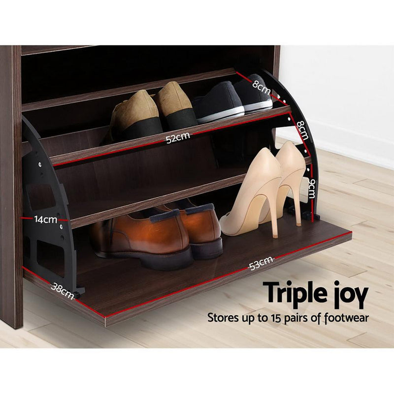 Artiss Shoe Cabinet Bench Shoes Organiser Storage Rack Wooden Cupboard 15 Pairs - Payday Deals