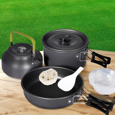 10Pcs Camping Cookware Set Outdoor Hiking Cooking Bowl Pot Pan Portable Picnic - Payday Deals