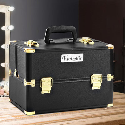 Embellir Portable Cosmetic Beauty Makeup Case - Black & Gold - Payday Deals