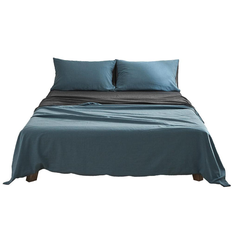 Cosy Club Sheet Set Cotton Sheets Double Blue Dark Blue - Payday Deals