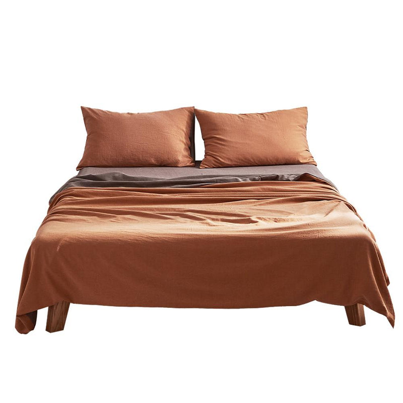 Cosy Club Sheet Set Cotton Sheets Double Orange Brown - Payday Deals