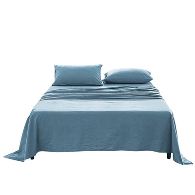 Cosy Club Washed Cotton Sheet Set Blue King - Payday Deals