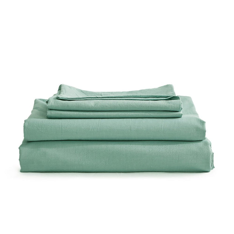 Cosy Club Washed Cotton Sheet Set Queen Green - Payday Deals