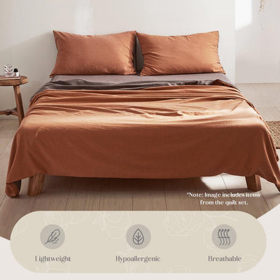 Cosy Club Sheet Set Cotton Sheets Single Orange Brown - Payday Deals