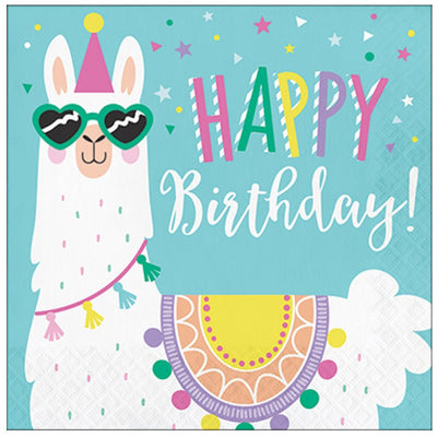 Llama Party Happy Birthday Lunch Napkins 16 Pack