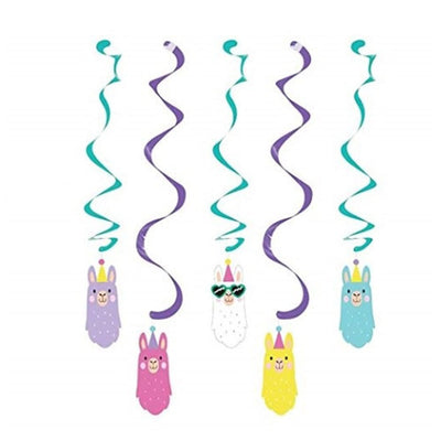 Llama Party Dizzy Danglers Hanging Swirls 5 Pack
