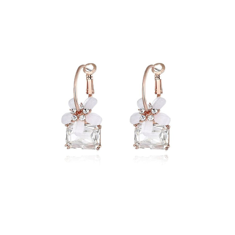 Culturesse Blossom Austrian Crystal Floral Hoop Earrings 