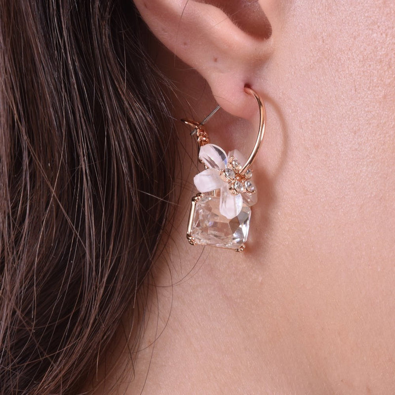 Culturesse Blossom Austrian Crystal Floral Hoop Earrings 