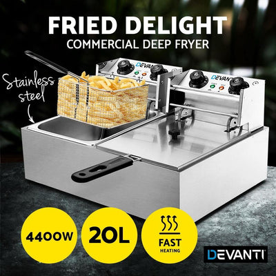 Devanti Electric Commercial Deep Fryer Twin Frying Basket Chip Cooker Kitchen - Payday Deals