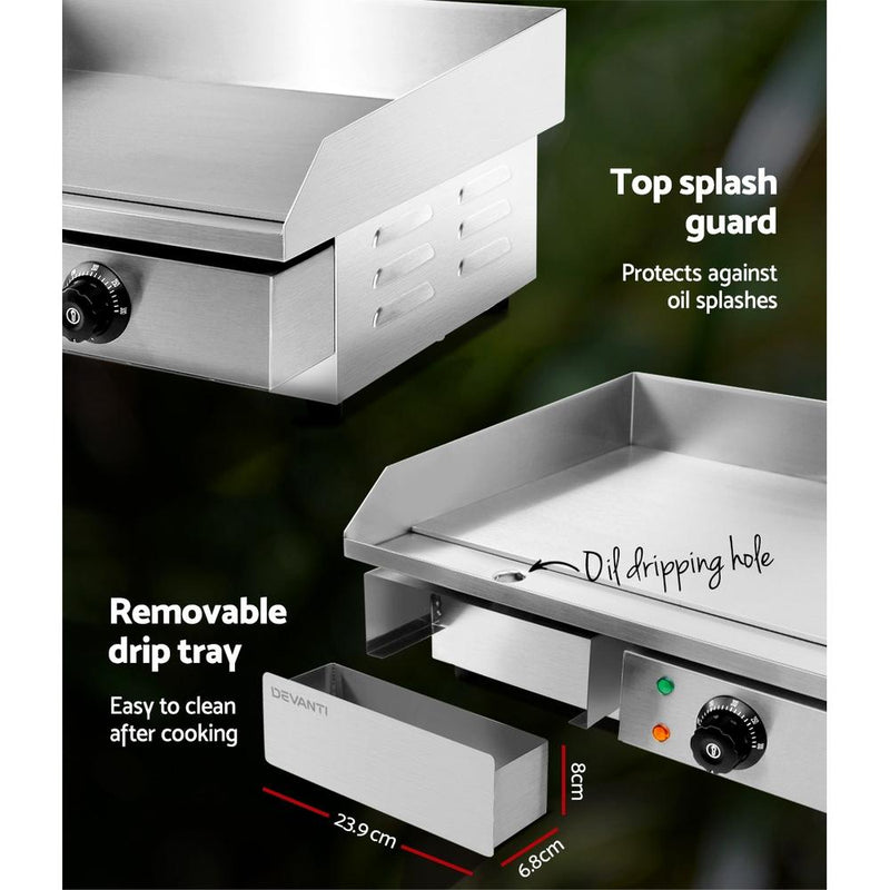 Devanti Commercial Electric Griddle BBQ Grill Pan Hot Plate Stainless Steel - Payday Deals