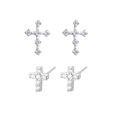 Culturesse Little Silver Cross Set Earrings