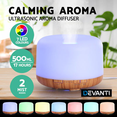 DEVANTI Aroma Diffuser Aromatherapy LED Night Light Air Humidifier Purifier Light Wood Grain 500ml - Payday Deals