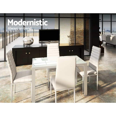 Artiss 5 Piece Dining Table Set - White - Payday Deals