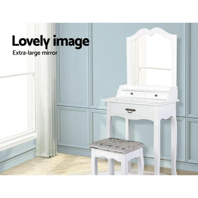 Artiss Dressing Table Stool Mirror Drawer Makeup Jewellery Cabinet White Desk - Payday Deals