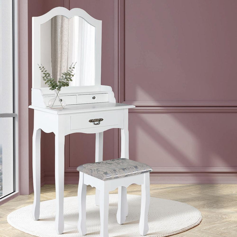 Artiss Dressing Table Stool Mirror Drawer Makeup Jewellery Cabinet White Desk - Payday Deals