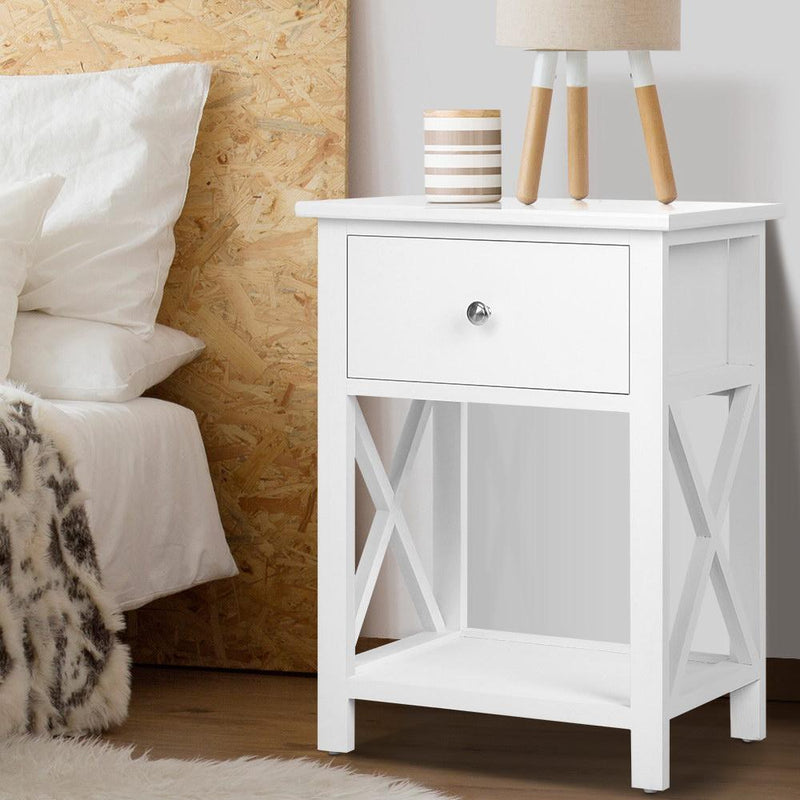 Bedside Table Coffee Side Cabinet Drawer Wooden White - Payday Deals