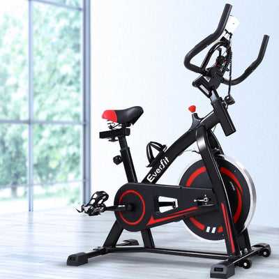 Spin Exercise Bike Flywheel Fitness Commercial Home Workout Gym Machine Bonus Phone Holder Black - Payday Deals