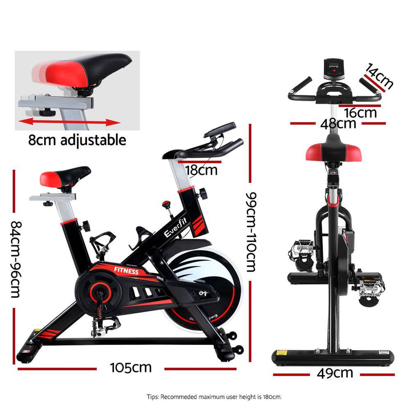Everfit Spin Exercise Bike Fitness Commercial Home Workout Gym Equipment Black - Payday Deals