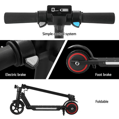 Electric Scooter 130W 16KM/H LED Light Folding Portable For Kids Teens Black