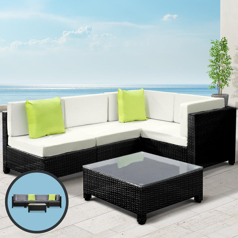 Gardeon 5PC Outdoor Furniture Sofa Set Lounge Setting Wicker Couches Garden Patio Pool - Payday Deals