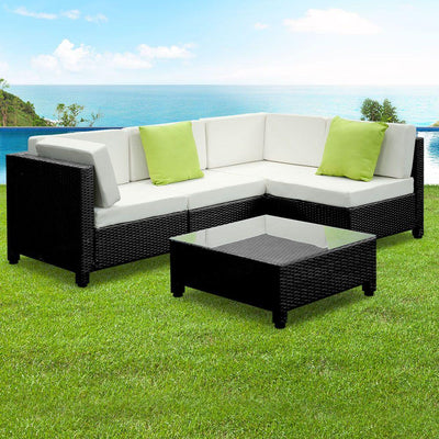 Gardeon 5PC Outdoor Furniture Sofa Set Lounge Setting Wicker Couches Garden Patio Pool - Payday Deals