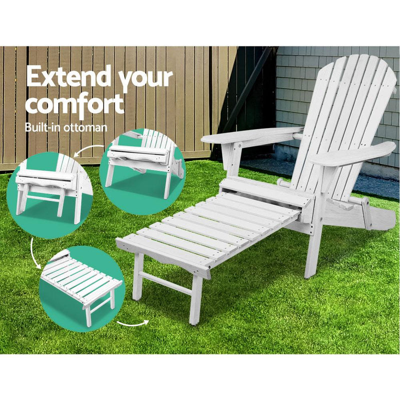 Gardeon 3 Piece Outdoor Adirondack Lounge Beach Chair Set - White - Payday Deals