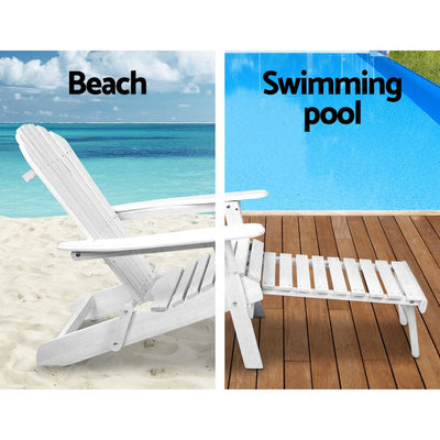 Gardeon 3 Piece Outdoor Adirondack Lounge Beach Chair Set - White - Payday Deals