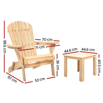 Gardeon 3 Piece Wooden Outdoor Beach Chair and Table Set - Payday Deals