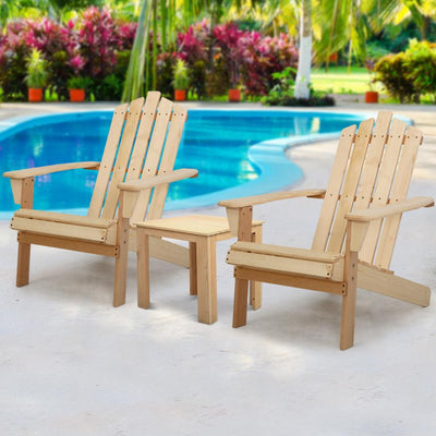 Gardeon Outdoor Sun Lounge Beach Chairs Table Setting Wooden Adirondack Patio Natural Wood Chair - Payday Deals