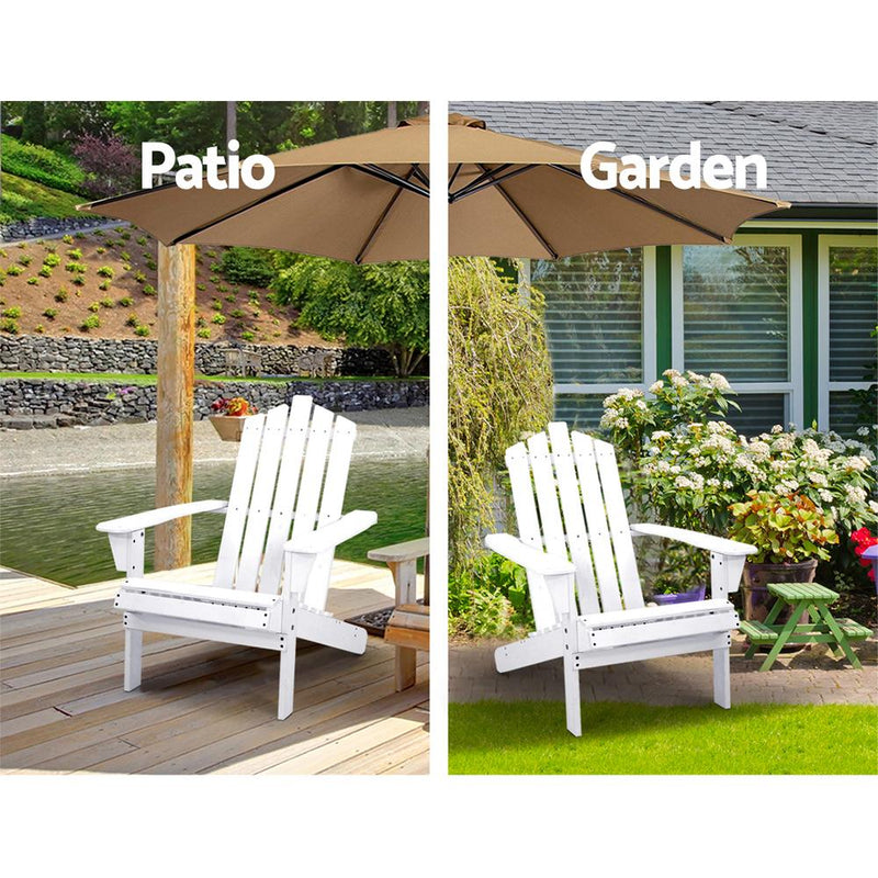 Gardeon Outdoor Sun Lounge Beach Chairs Table Setting Wooden Adirondack Patio - White - Payday Deals